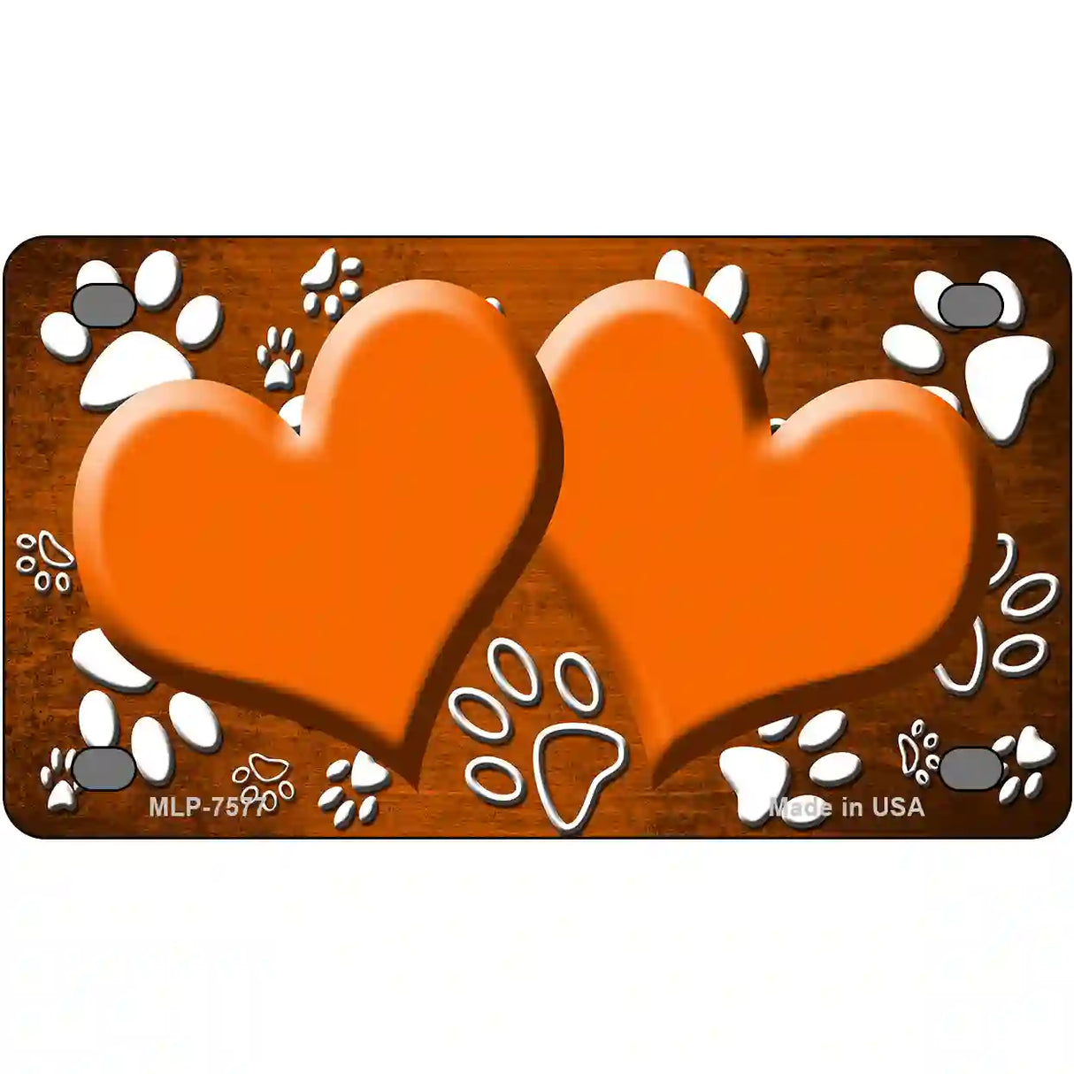 Paw Heart Orange White Metal Novelty License Plate 4" x 2.2" (MLP)