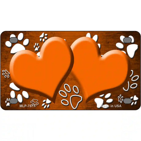 Paw Heart Orange White Metal Novelty License Plate 4" x 2.2" (MLP)