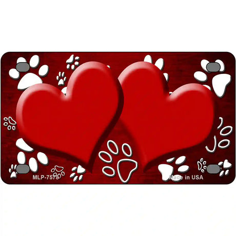 Paw Heart Red White Metal Novelty License Plate 4" x 2.2" (MLP)