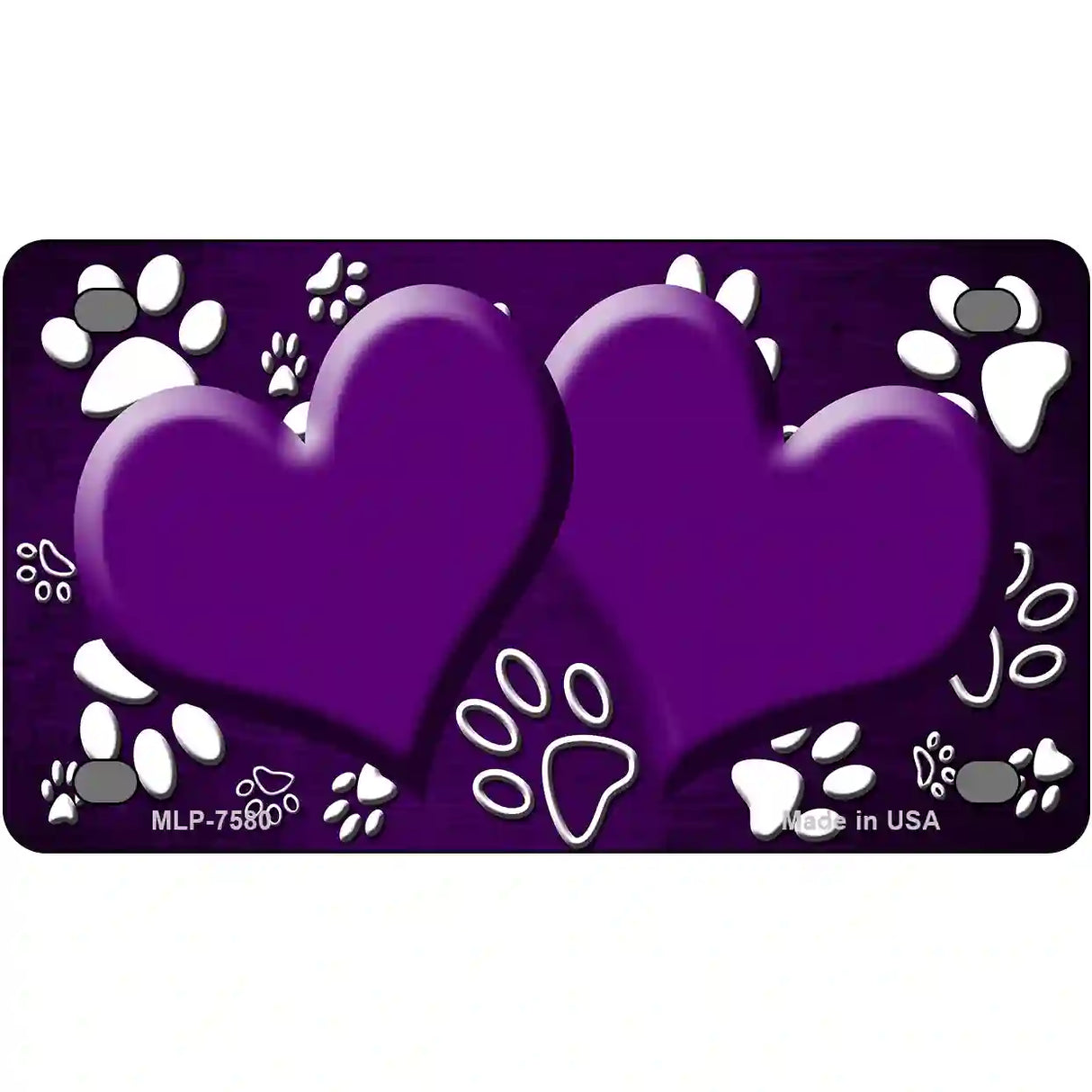 Paw Heart Purple White Metal Novelty License Plate 4" x 2.2" (MLP)