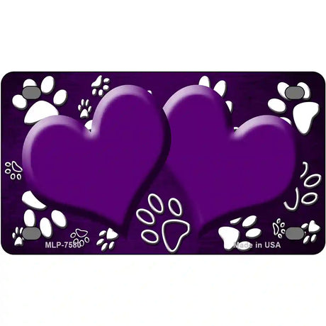 Paw Heart Purple White Metal Novelty License Plate 4" x 2.2" (MLP)