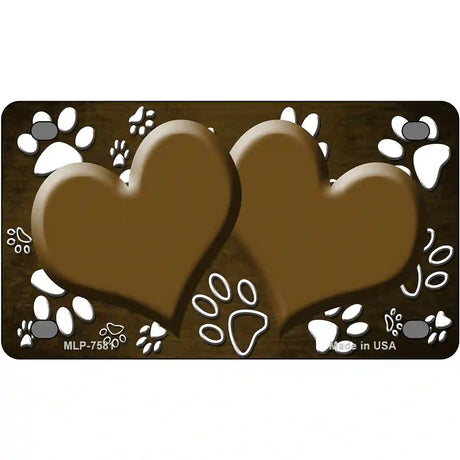 Paw Heart Brown White Metal Novelty License Plate 4" x 2.2" (MLP)