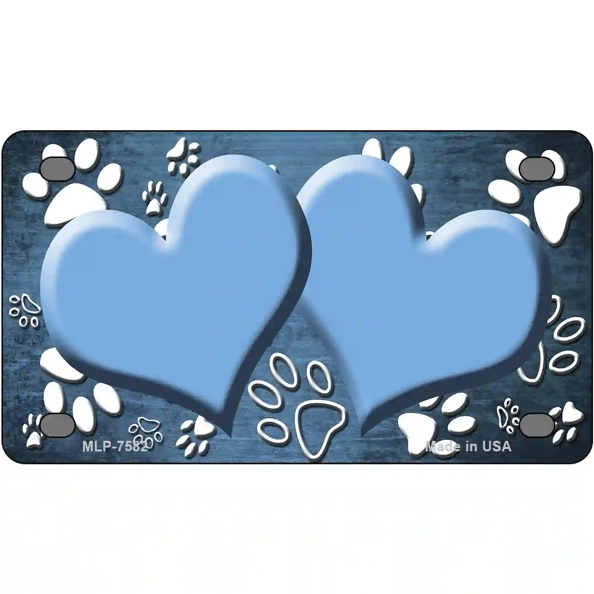 Paw Heart Light Blue White Metal Novelty License Plate 4" x 2.2" (MLP)