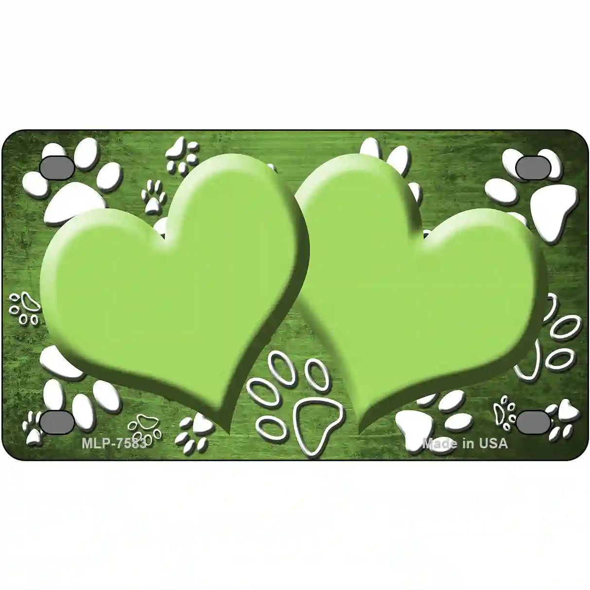 Paw Heart Lime Green White Metal Novelty License Plate 4" x 2.2" (MLP)