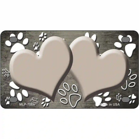 Paw Heart Tan White Metal Novelty License Plate 4" x 2.2" (MLP)