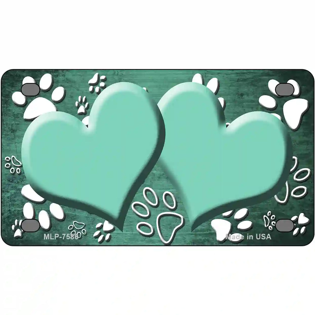 Paw Heart Mint White Metal Novelty License Plate 4" x 2.2" (MLP)