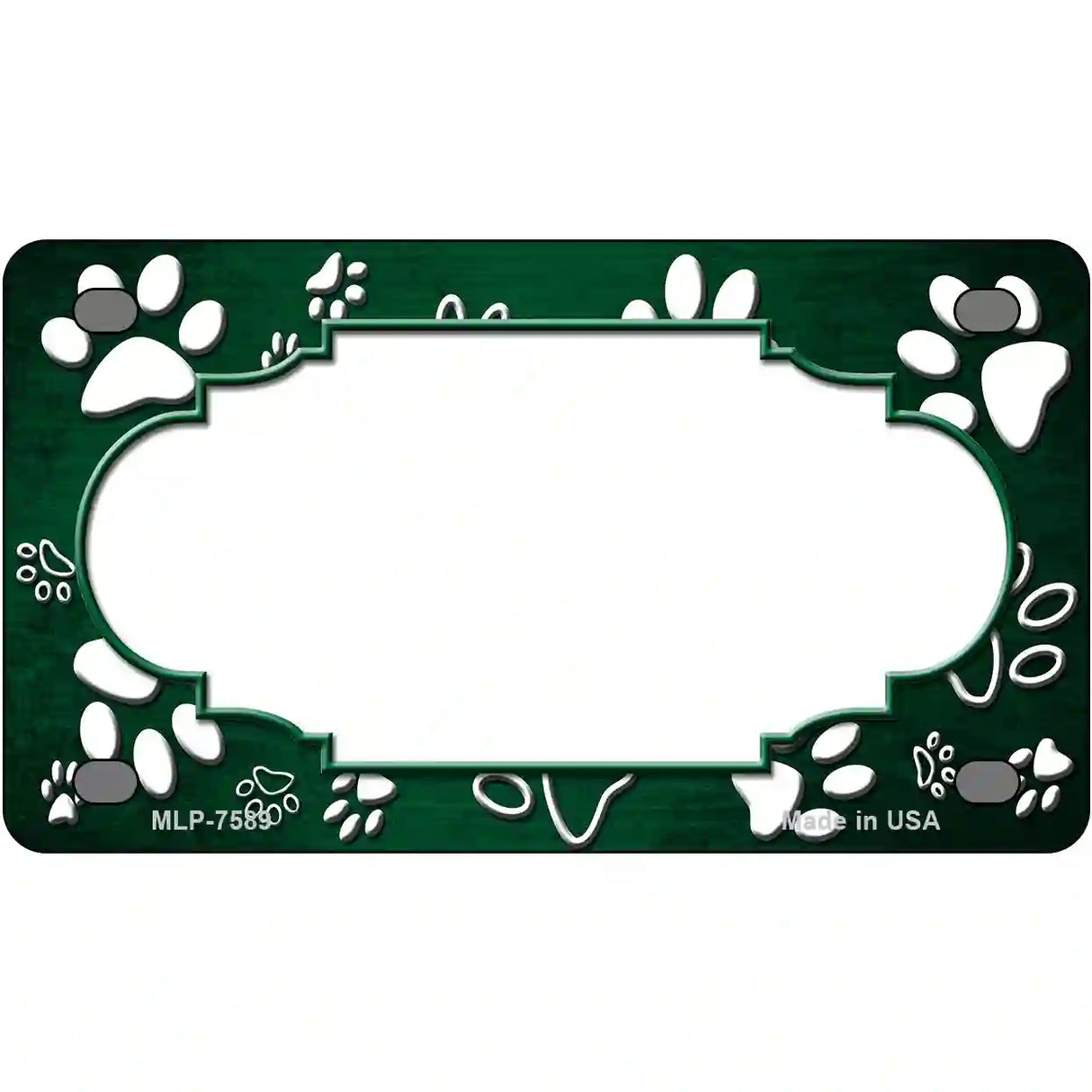 Paw Scallop Green White Metal Novelty License Plate 4" x 2.2" (MLP)