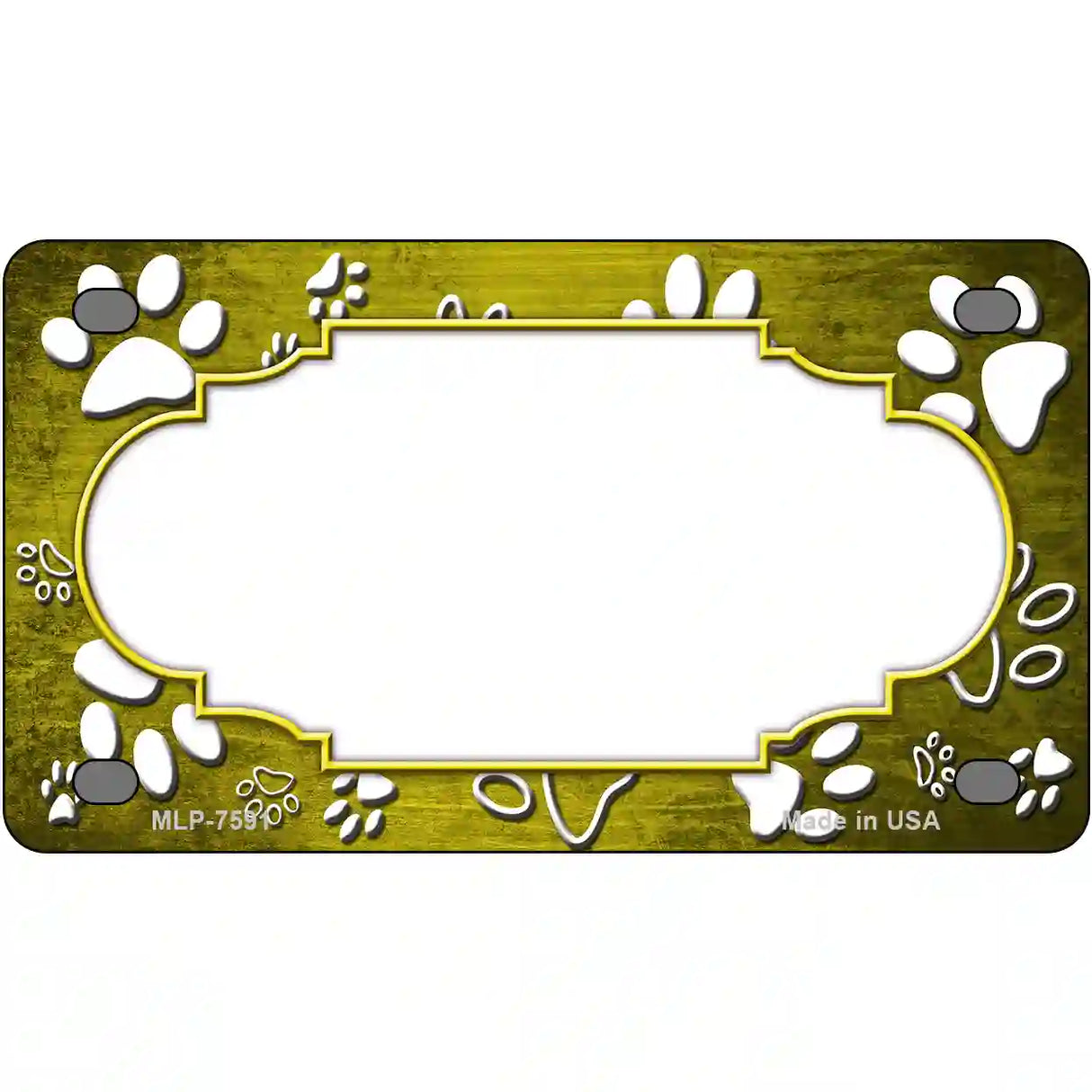 Paw Scallop Yellow White Metal Novelty License Plate 4" x 2.2" (MLP)