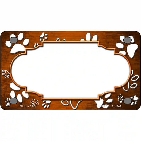 Paw Scallop Orange White Metal Novelty License Plate 4" x 2.2" (MLP)