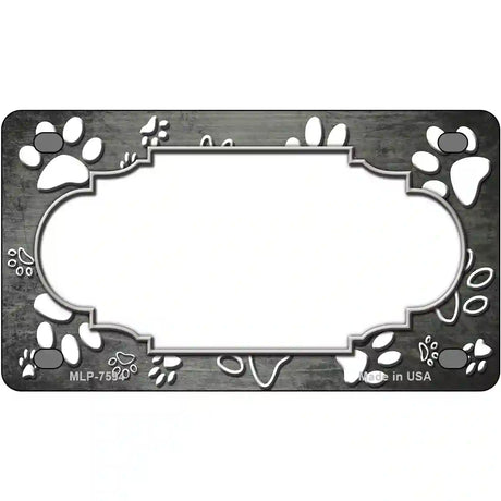 Paw Scallop Gray White Metal Novelty License Plate 4" x 2.2" (MLP)