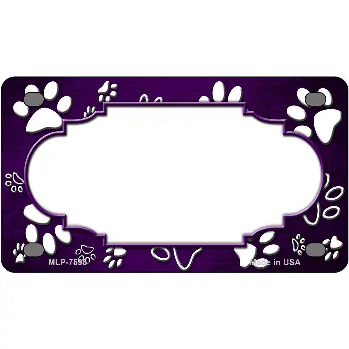 Paw Scallop Purple White Metal Novelty License Plate 4" x 2.2" (MLP)