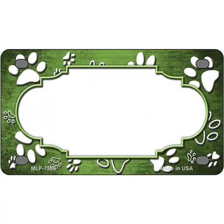 Paw Scallop Lime Green White Metal Novelty License Plate 4" x 2.2" (MLP)