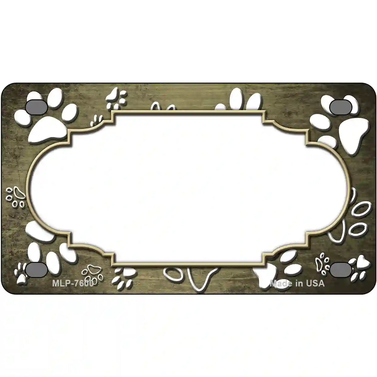 Paw Scallop Gold White Metal Novelty License Plate 4" x 2.2" (MLP)