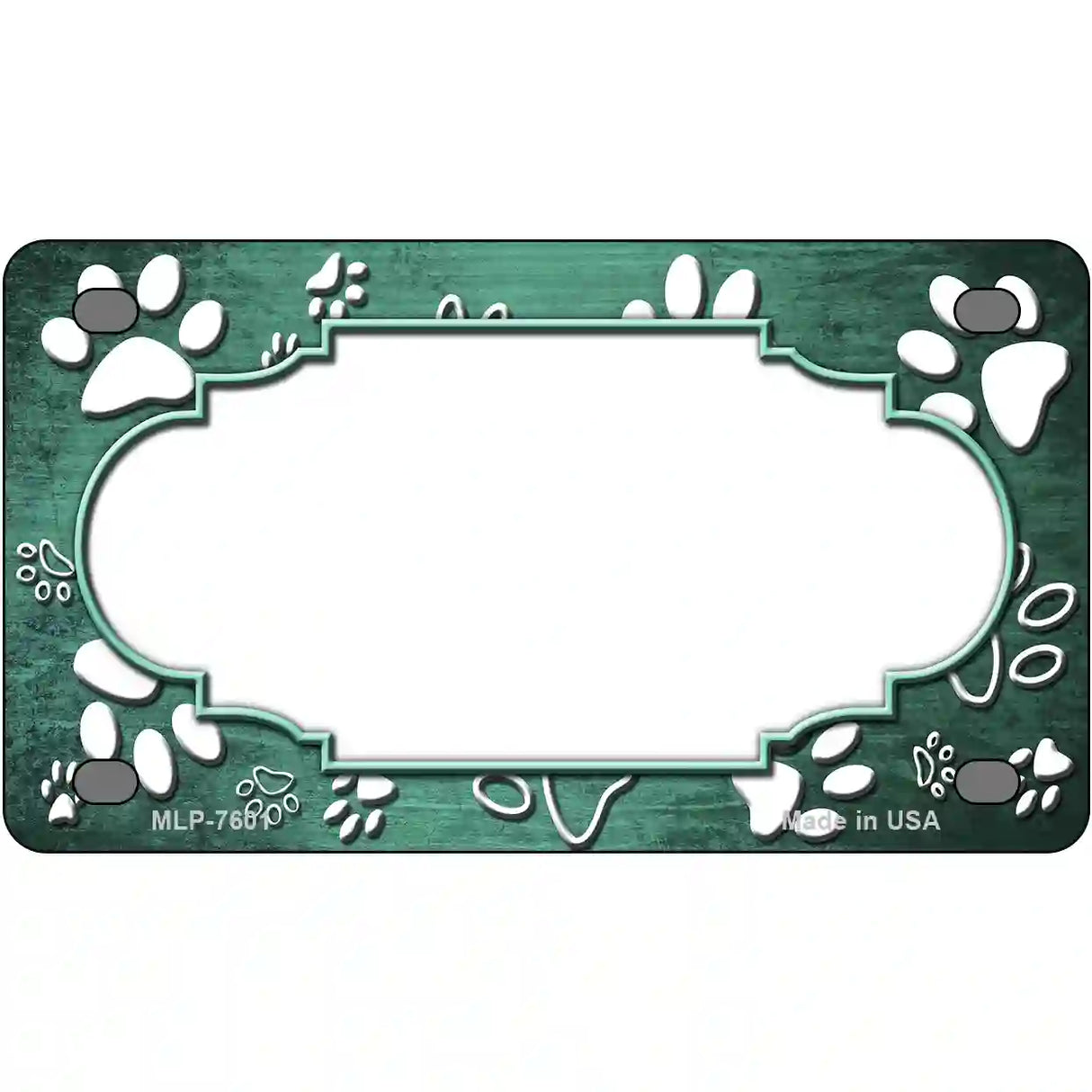 Paw Scallop Mint White Metal Novelty License Plate 4" x 2.2" (MLP)