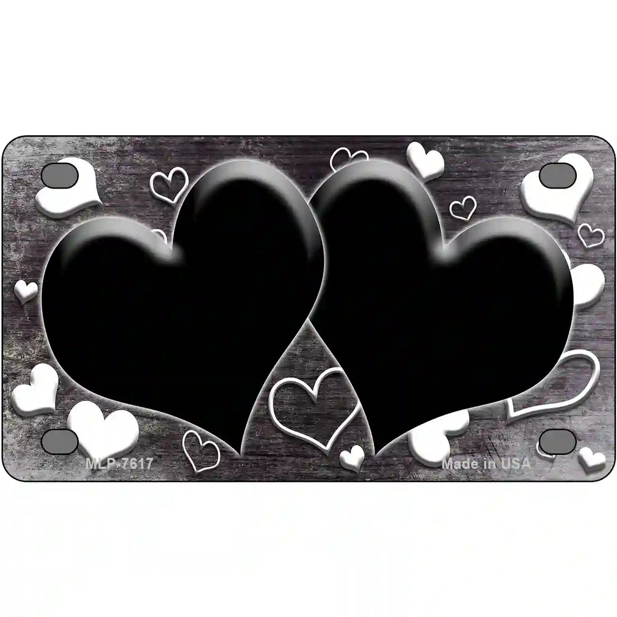 Black White Love Hearts Oil Rubbed Metal Novelty License Plate 4" x 2.2" (MLP)