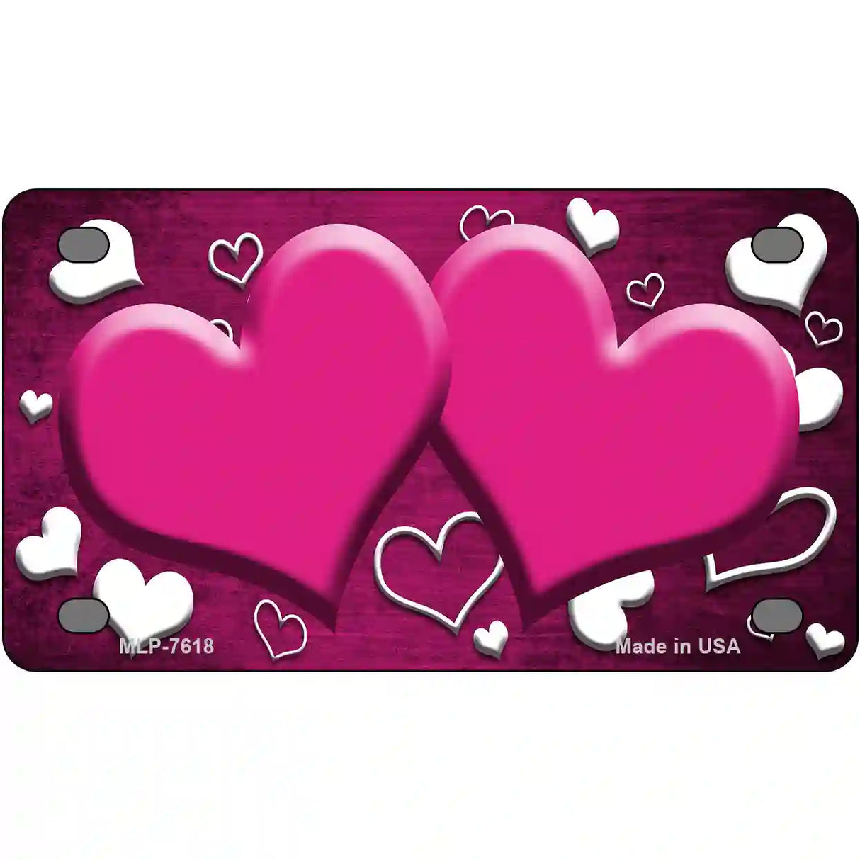 Pink White Love Hearts Oil Rubbed Metal Novelty License Plate 4" x 2.2" (MLP)