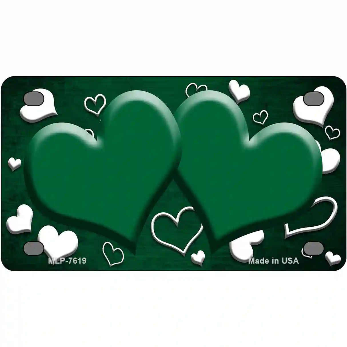 Green White Love Hearts Oil Rubbed Metal Novelty License Plate 4" x 2.2" (MLP)