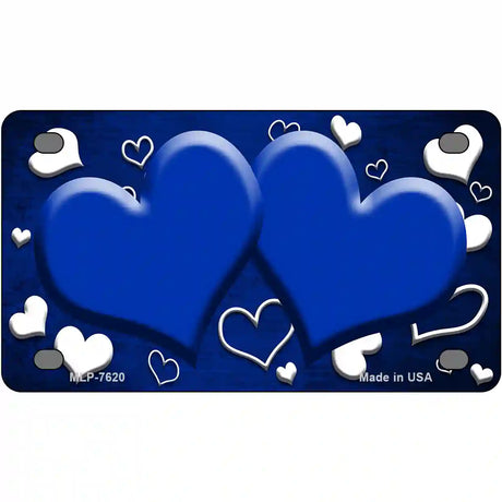 Blue White Love Hearts Oil Rubbed Metal Novelty License Plate 4" x 2.2" (MLP)