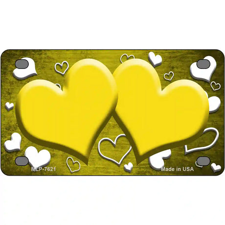 Yellow White Love Hearts Oil Rubbed Metal Novelty License Plate 4" x 2.2" (MLP)