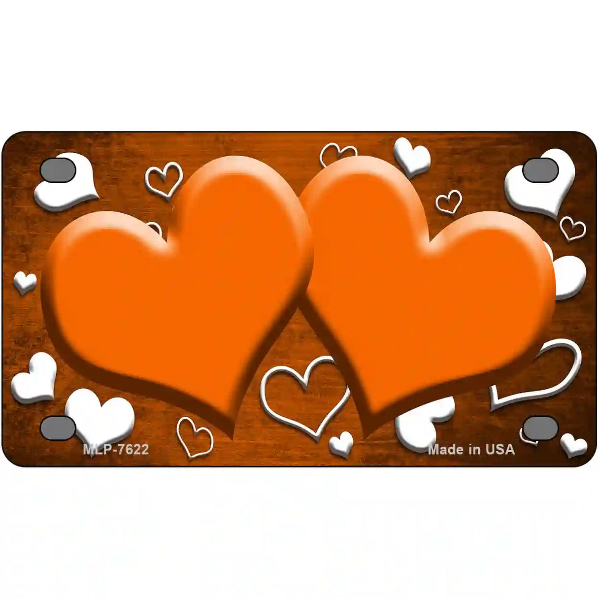 Orange White Love Hearts Oil Rubbed Metal Novelty License Plate 4" x 2.2" (MLP)