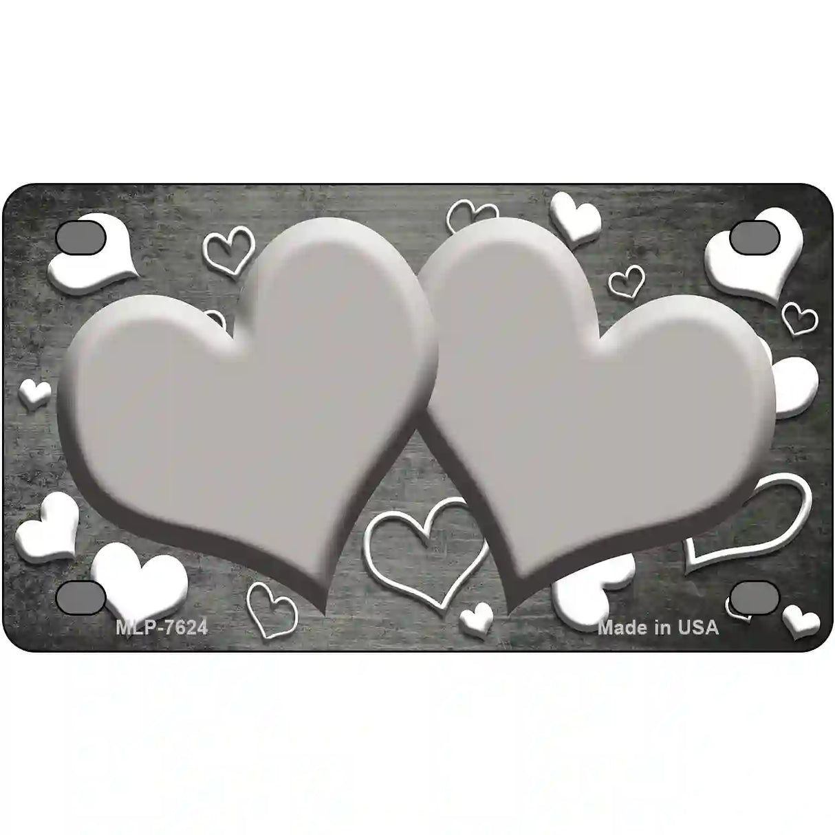 Gray White Love Hearts Oil Rubbed Metal Novelty License Plate 4" x 2.2" (MLP)