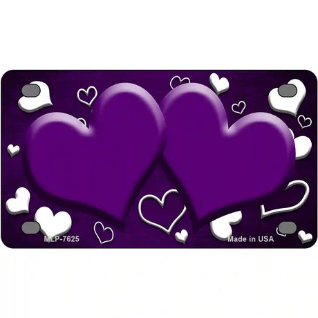 Purple White Love Hearts Oil Rubbed Metal Novelty License Plate 4" x 2.2" (MLP)