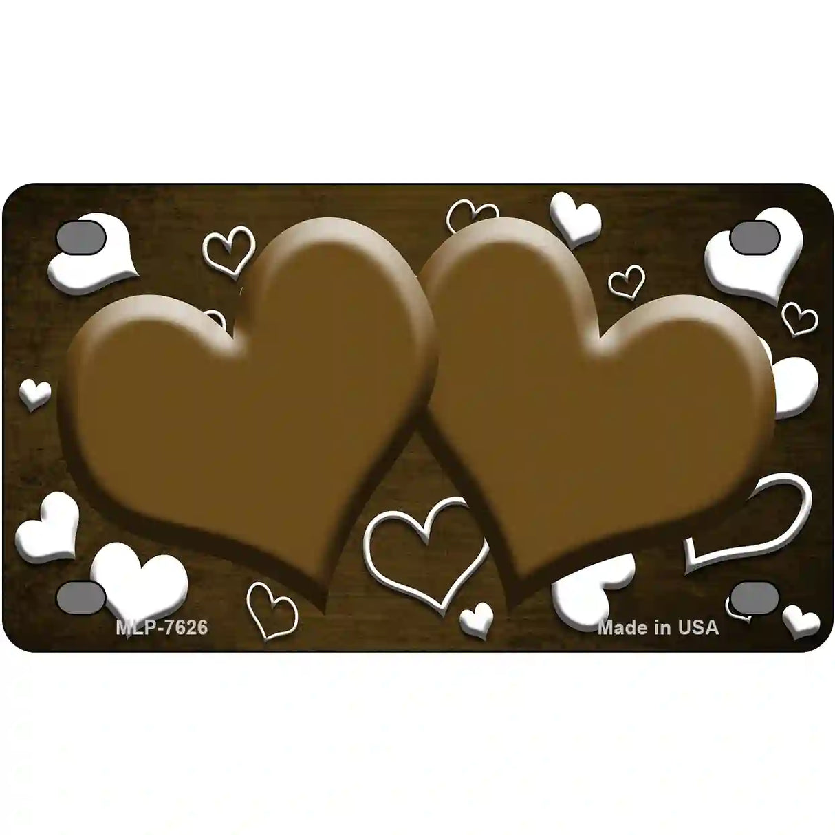 Brown White Love Hearts Oil Rubbed Metal Novelty License Plate 4" x 2.2" (MLP)