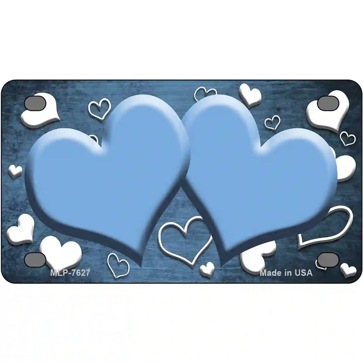 Light Blue White Love Hearts Oil Rubbed Metal Novelty License Plate 4" x 2.2" (MLP)