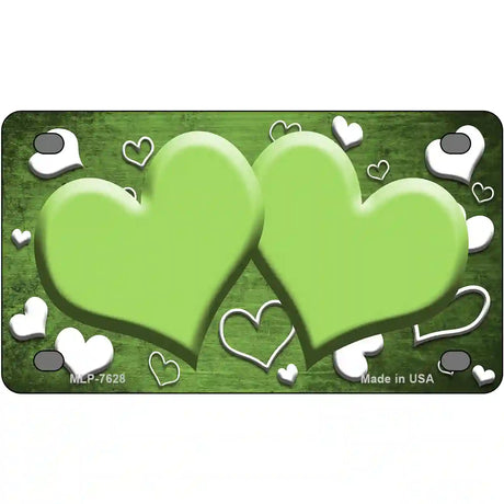 Lime Green White Love Hearts Oil Rubbed Metal Novelty License Plate 4" x 2.2" (MLP)