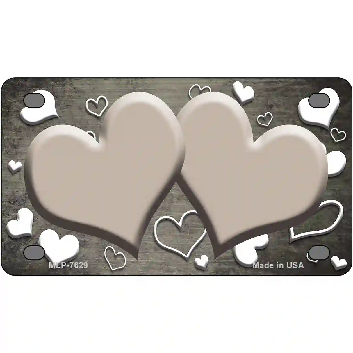 Tan White Love Hearts Oil Rubbed Metal Novelty License Plate 4" x 2.2" (MLP)