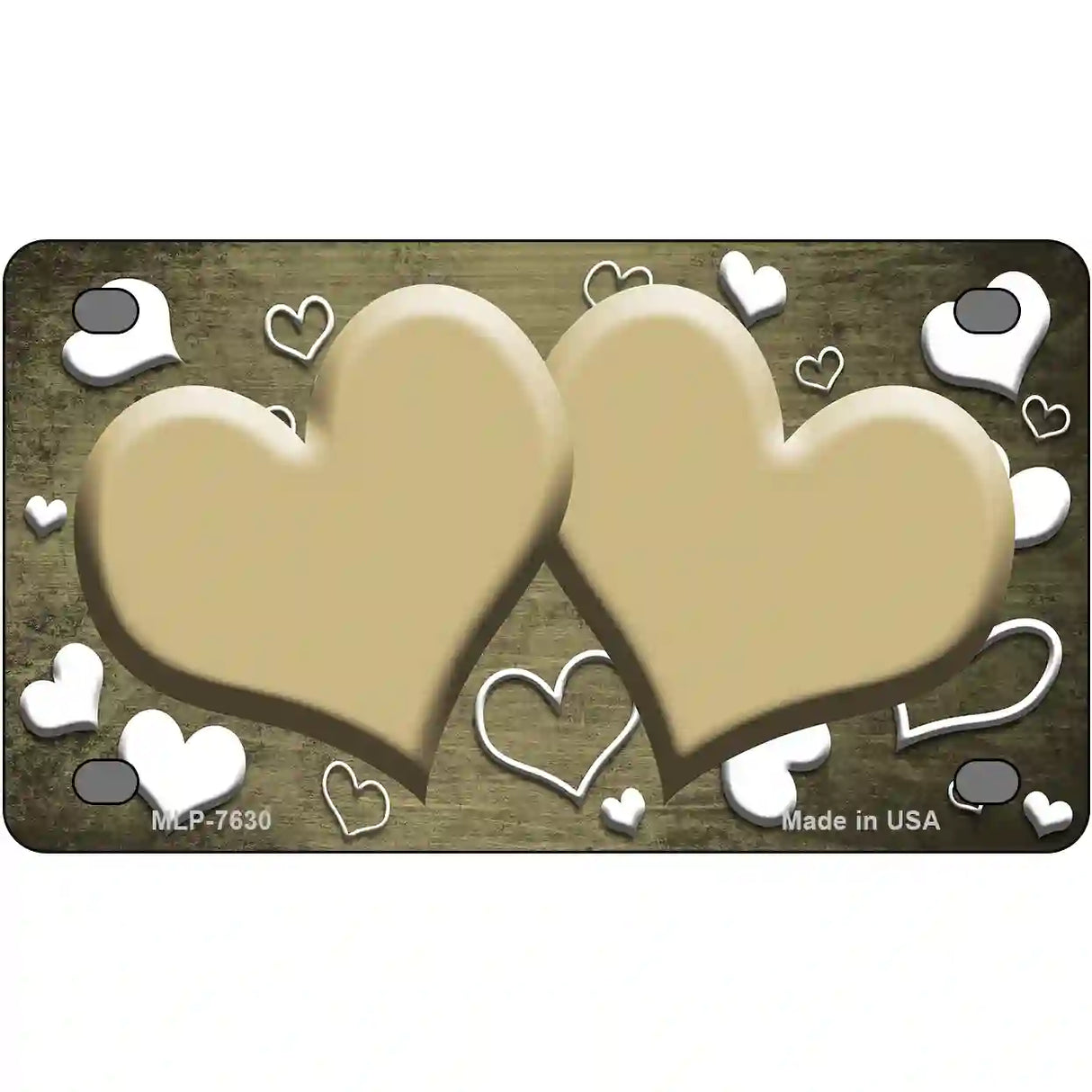 Gold White Love Hearts Oil Rubbed Metal Novelty License Plate 4" x 2.2" (MLP)