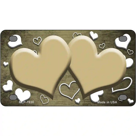 Gold White Love Hearts Oil Rubbed Metal Novelty License Plate 4" x 2.2" (MLP)