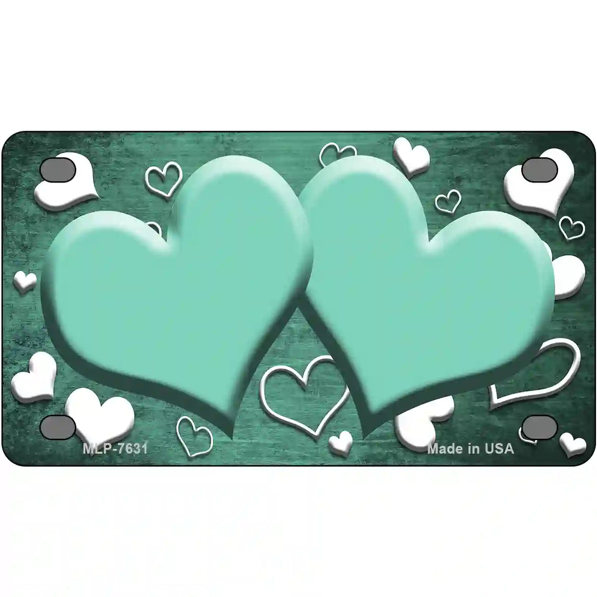 Mint White Love Hearts Oil Rubbed Metal Novelty License Plate 4" x 2.2" (MLP)