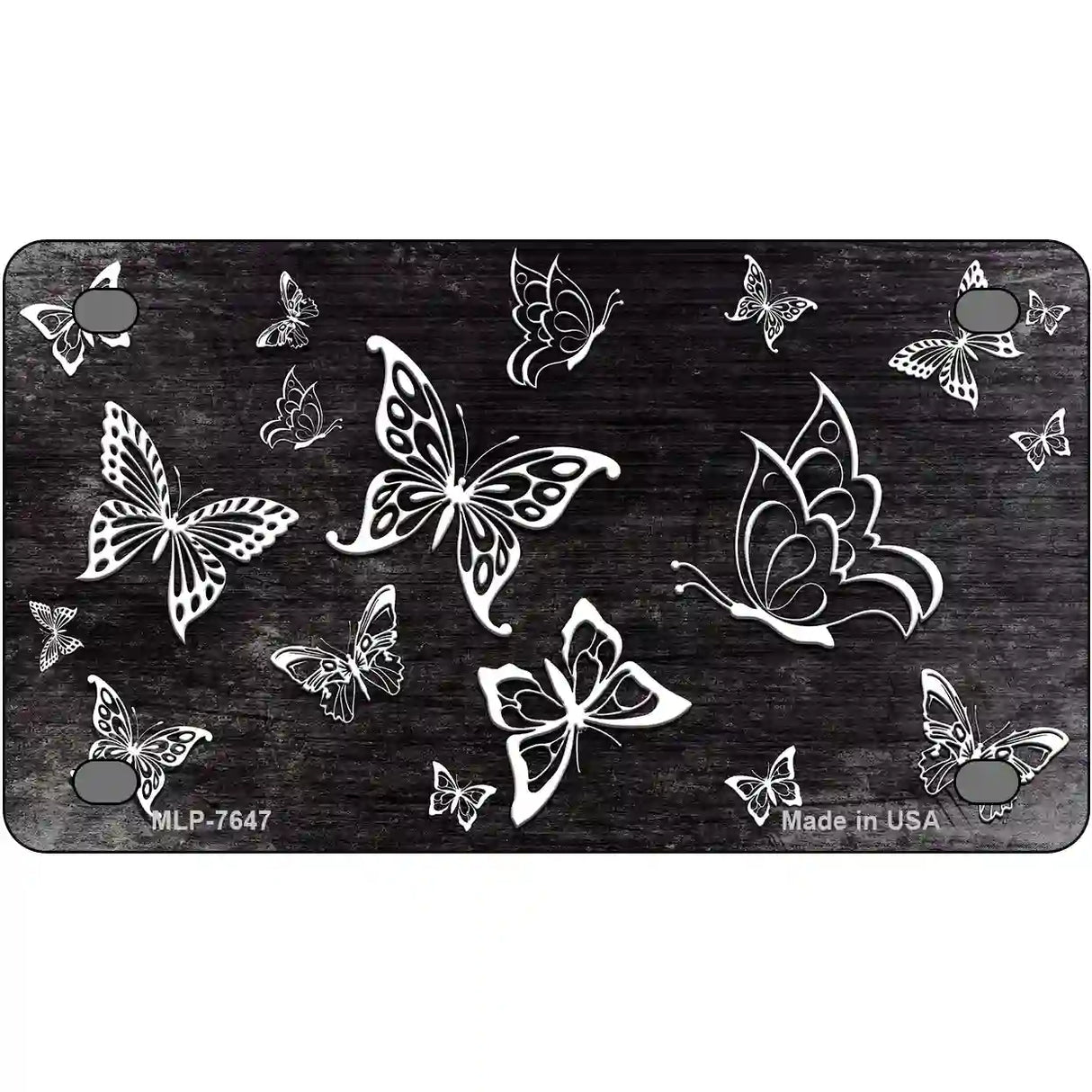 Black White Butterfly Oil Rubbed Metal Novelty License Plate 4" x 2.2" (MLP)