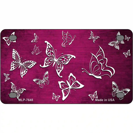 Pink White Butterfly Oil Rubbed Metal Novelty License Plate 4" x 2.2" (MLP)