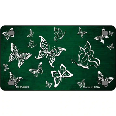 Green White Butterfly Oil Rubbed Metal Novelty License Plate 4" x 2.2" (MLP)