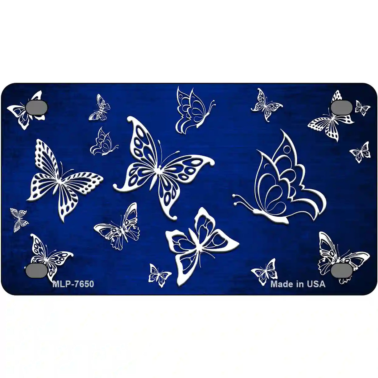 Blue White Butterfly Oil Rubbed Metal Novelty License Plate 4" x 2.2" (MLP)