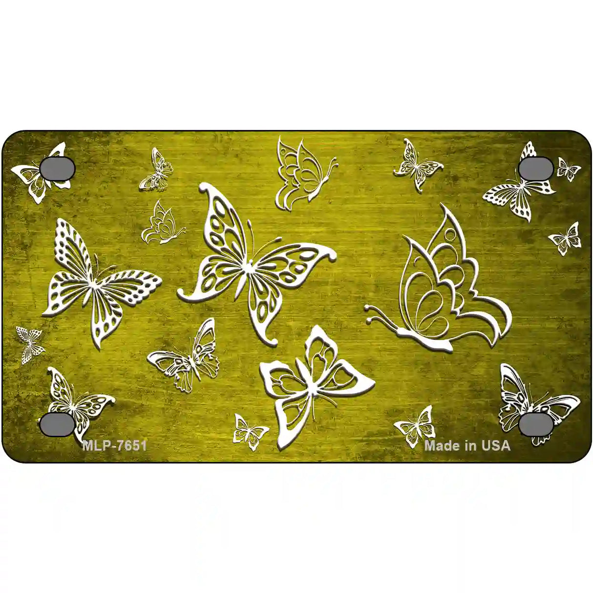 Yellow White Butterfly Oil Rubbed Metal Novelty License Plate 4" x 2.2" (MLP)