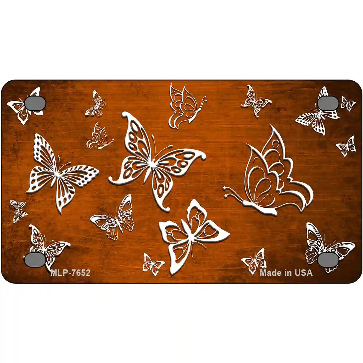 Orange White Butterfly Oil Rubbed Metal Novelty License Plate 4" x 2.2" (MLP)