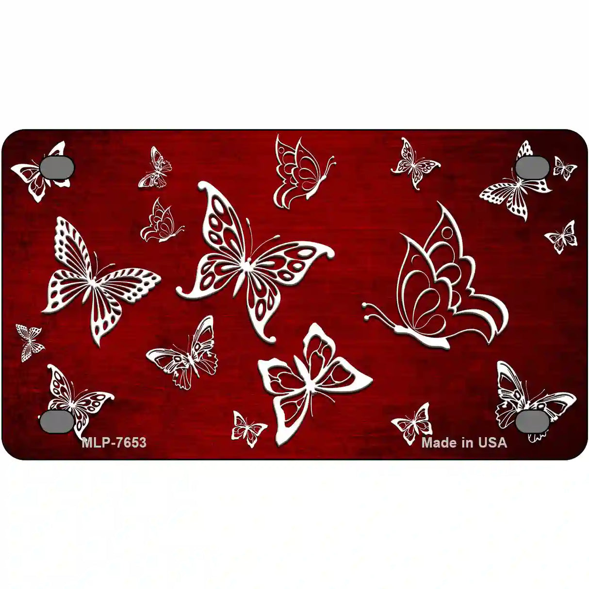 Red White Butterfly Oil Rubbed Metal Novelty License Plate 4" x 2.2" (MLP)