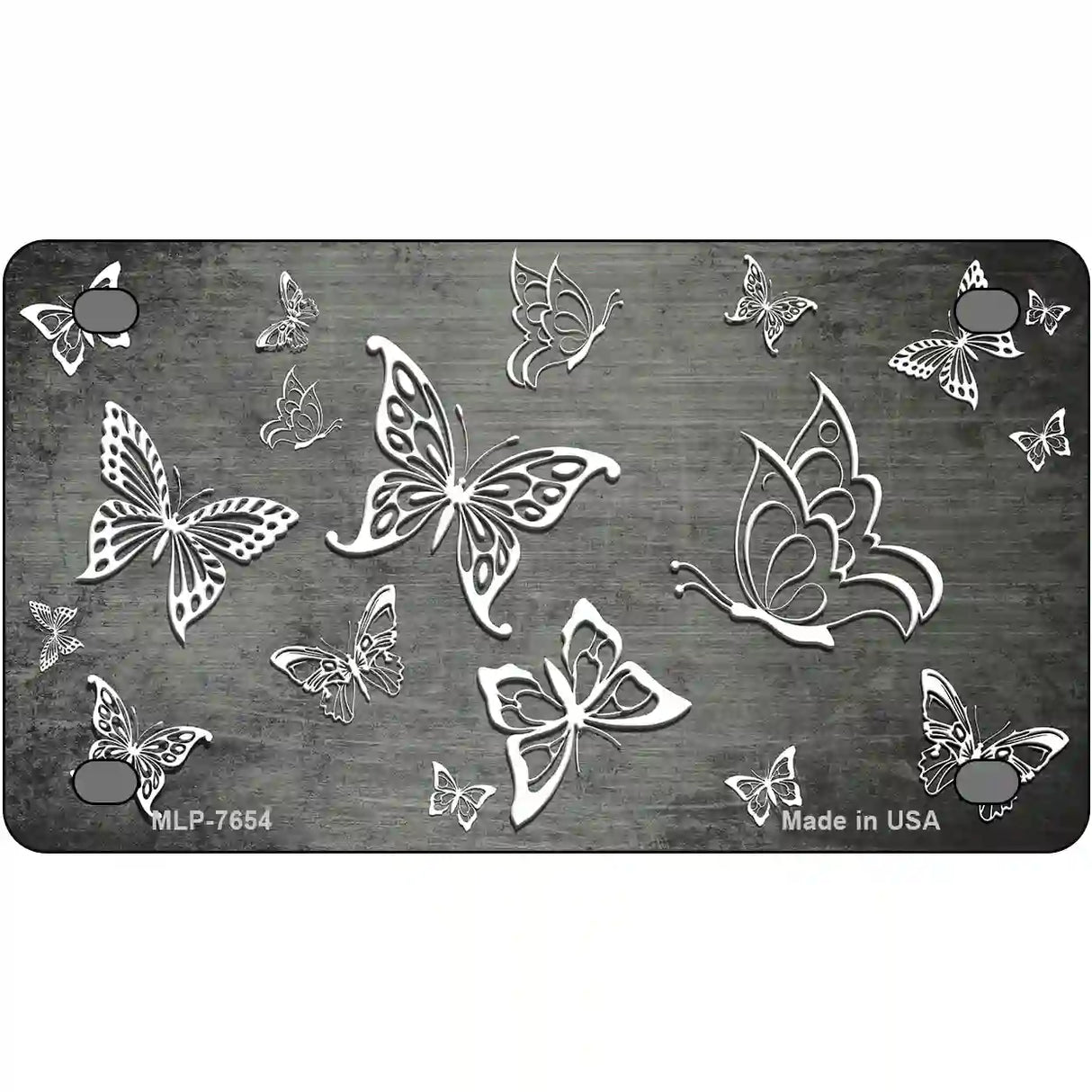 Gray White Butterfly Oil Rubbed Metal Novelty License Plate 4" x 2.2" (MLP)