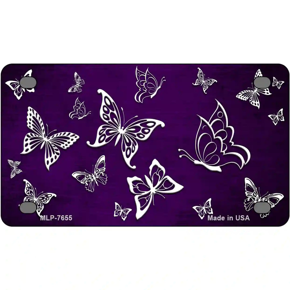 Purple White Butterfly Oil Rubbed Metal Novelty License Plate