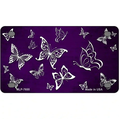 Purple White Butterfly Oil Rubbed Metal Novelty License Plate 4" x 2.2" (MLP)