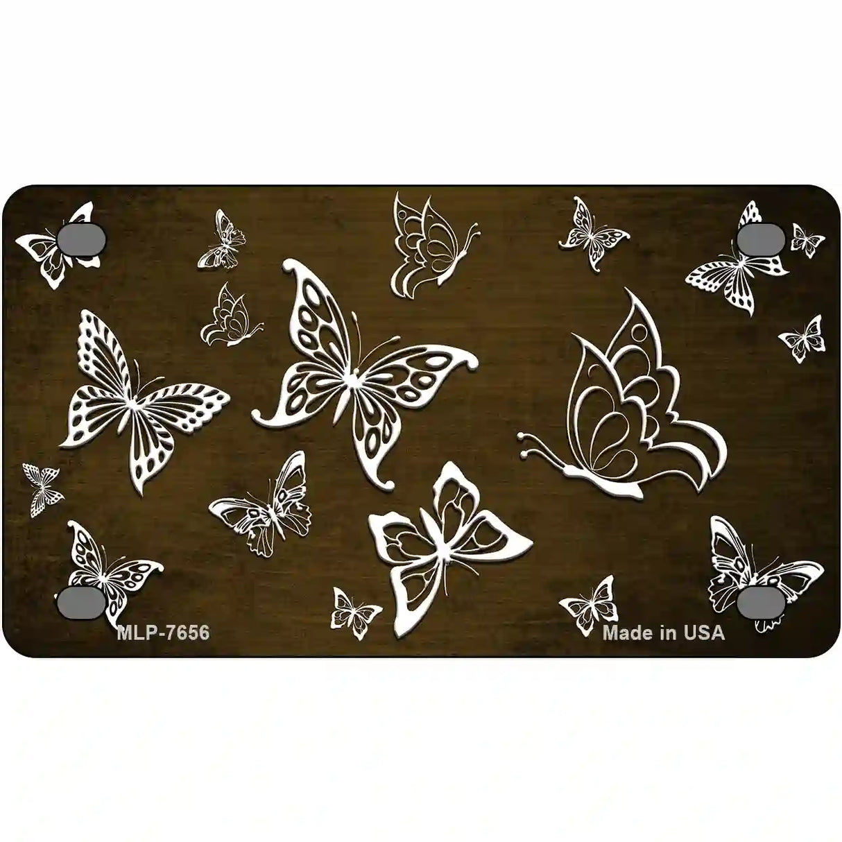 Brown White Butterfly Oil Rubbed Metal Novelty License Plate 4" x 2.2" (MLP)