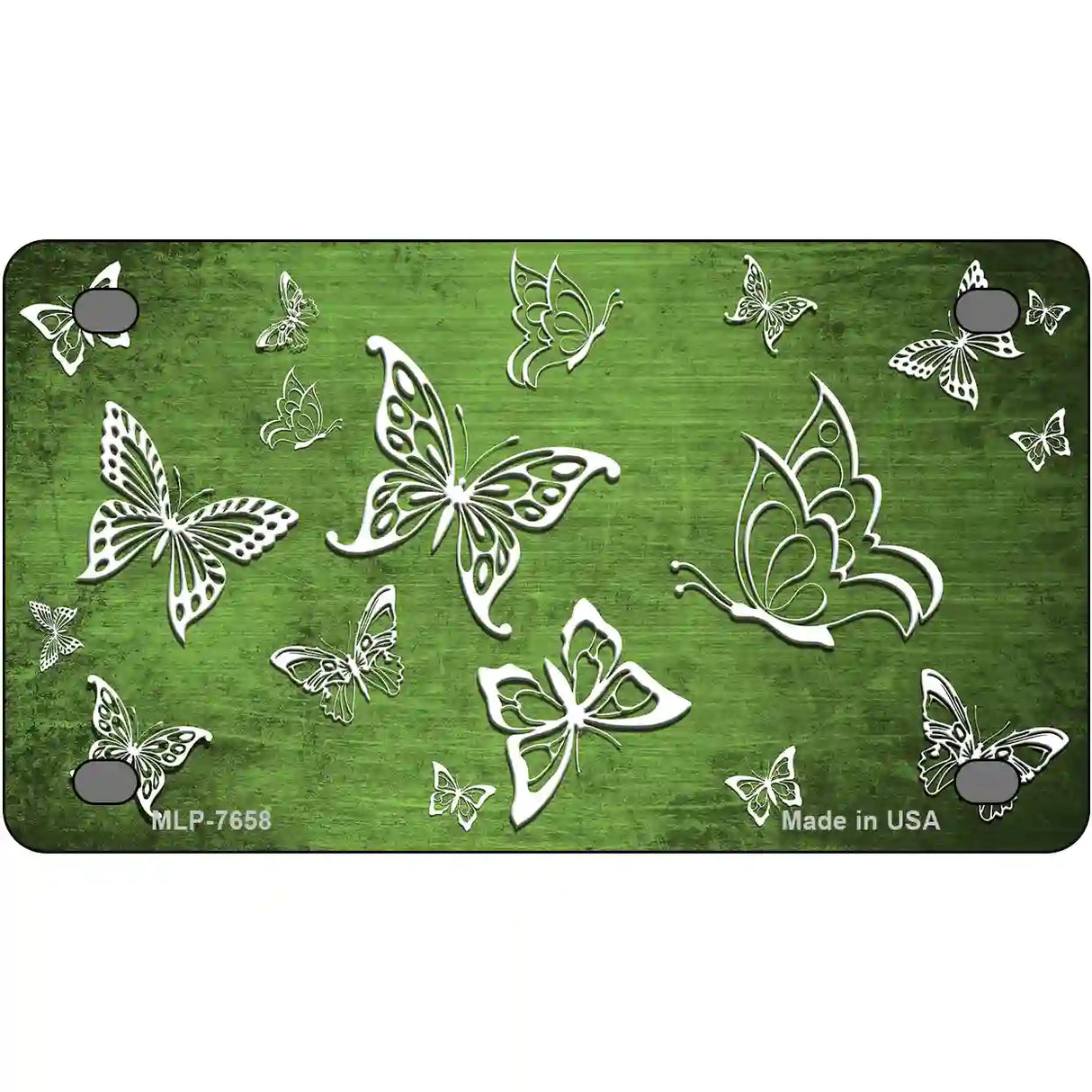 Lime Green White Butterfly Oil Rubbed Metal Novelty License Plate 4" x 2.2" (MLP)