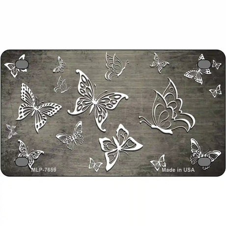 Tan White Butterfly Oil Rubbed Metal Novelty License Plate 4" x 2.2" (MLP)