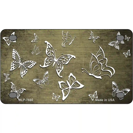 Gold White Butterfly Oil Rubbed Metal Novelty License Plate 4" x 2.2" (MLP)