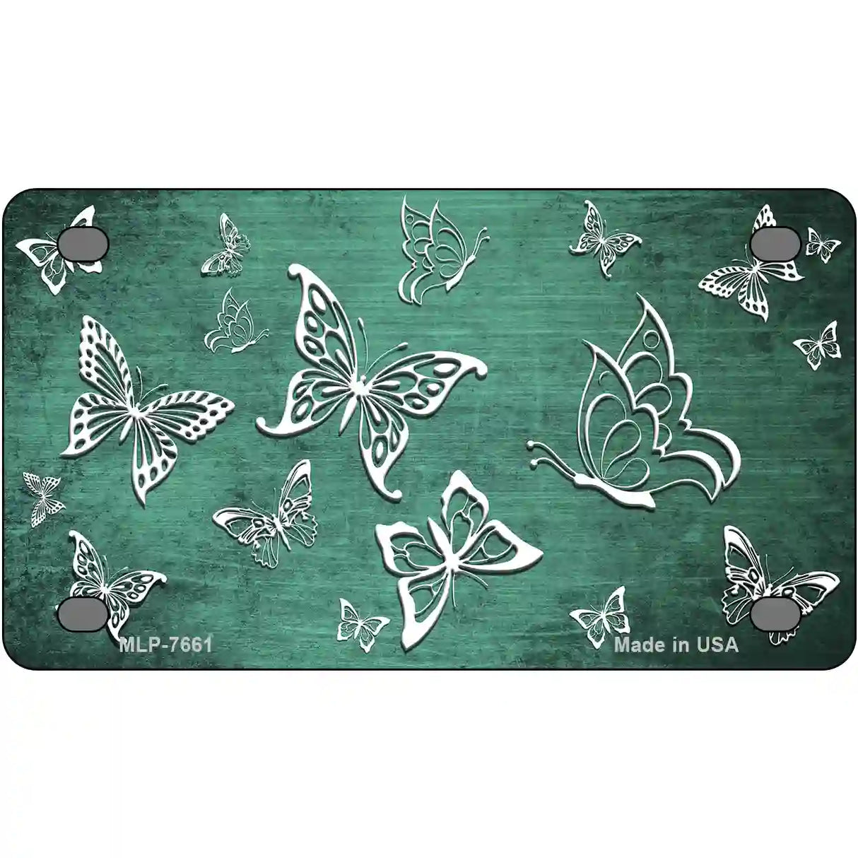 Mint White Butterfly Oil Rubbed Metal Novelty License Plate 4" x 2.2" (MLP)