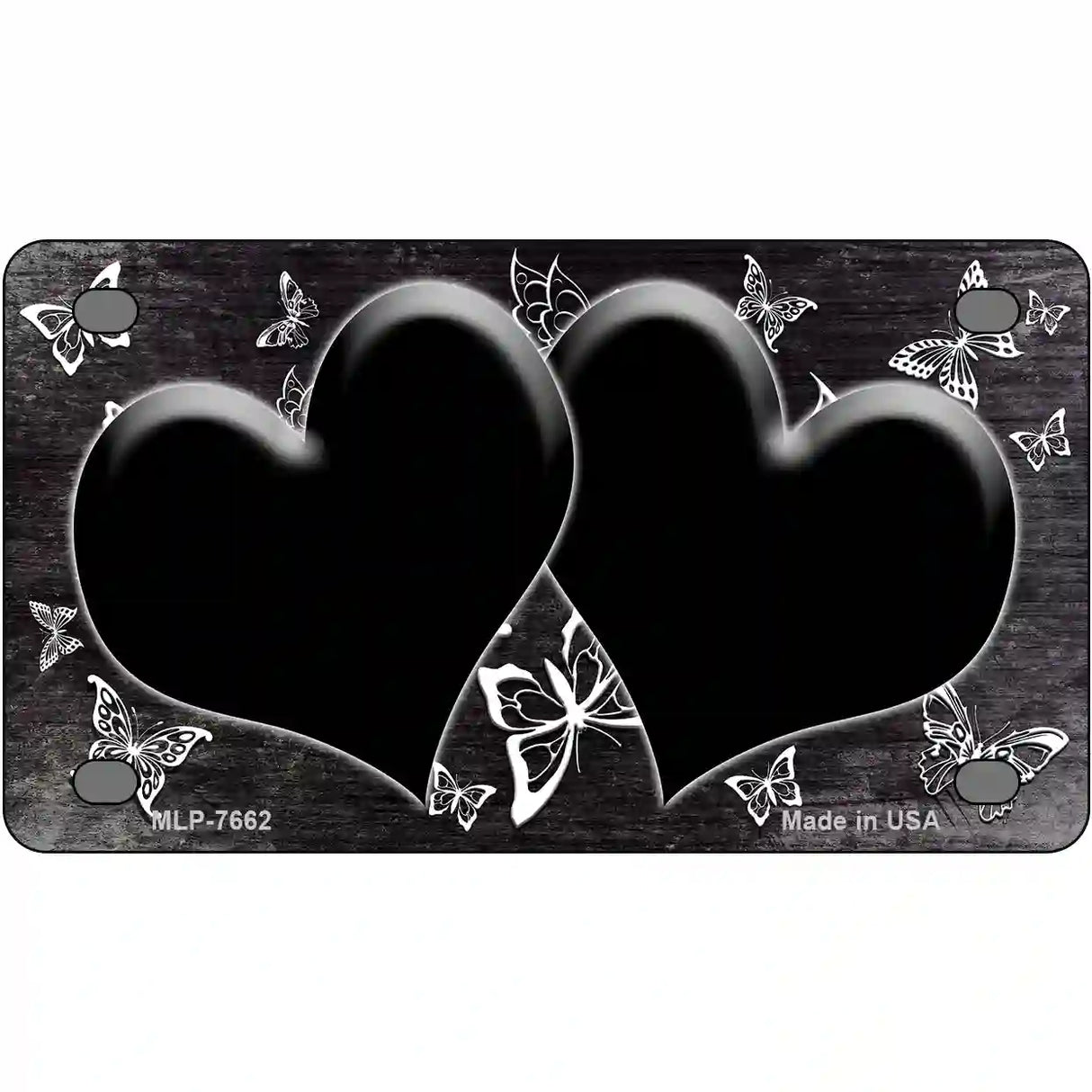 Black White Hearts Butterfly Oil Rubbed Metal Novelty License Plate 4" x 2.2" (MLP)