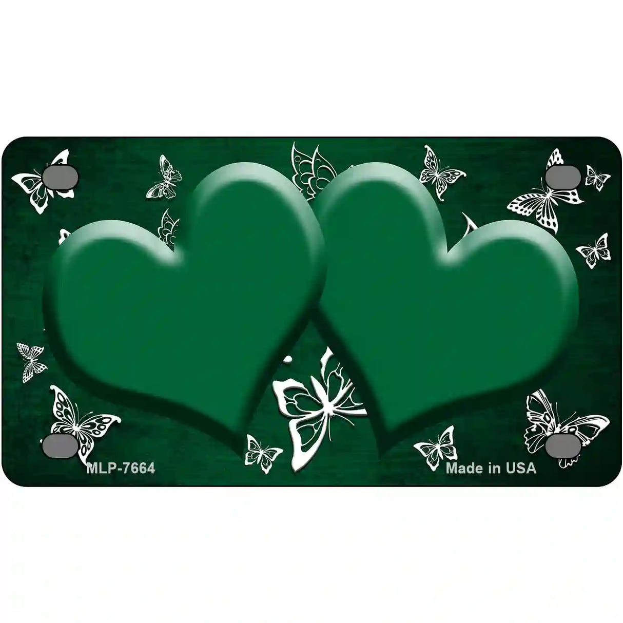 Green White Hearts Butterfly Oil Rubbed Metal Novelty License Plate 4" x 2.2" (MLP)